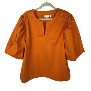 Chico's Puff-Sleeve Boho Smocked Blouse Top Orange Size 1X